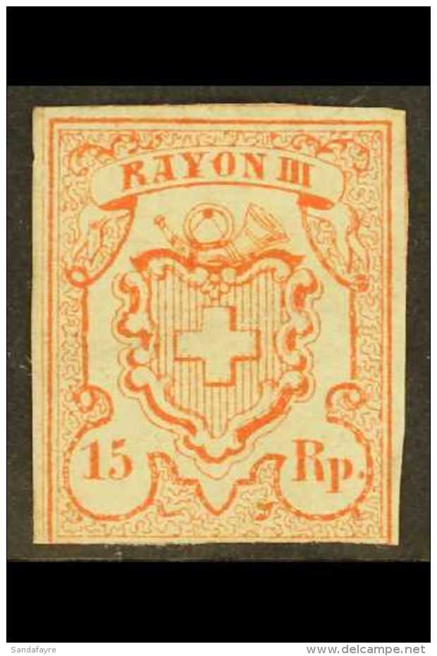 1852 15r Vermilion RAYON III Small Figures Of Value Type 7 (Michel 10, SG 20), Unused No Gum, Three Good Margins... - Other & Unclassified