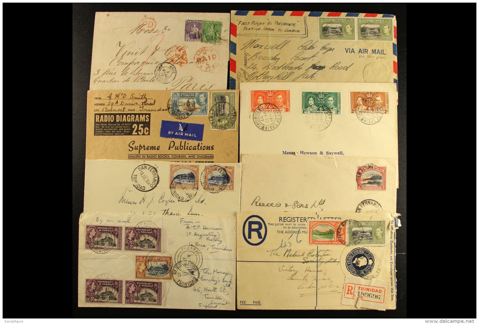 1866-1962 Covers Group, Inc 1866 Entire Letter To France (later Two Stamps Attached), Airmail &amp; Registered... - Trinidad & Tobago (...-1961)