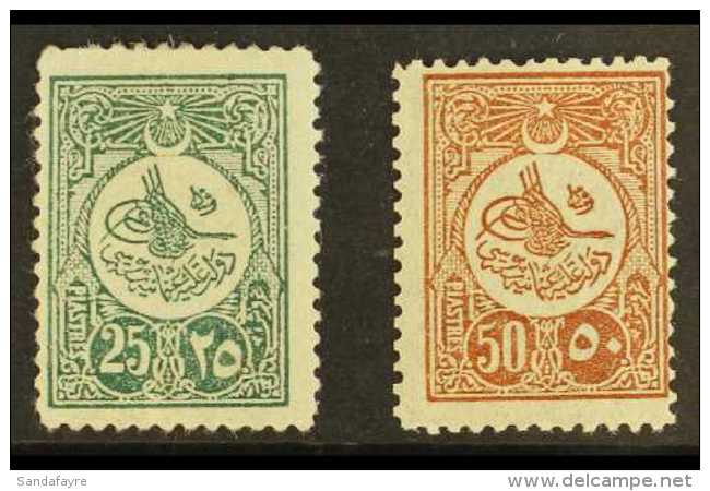 1909 25pi Myrtle Green And 50pi Brown, Perf 12, Tougra Of Sultan Mohamed V, SG 269A/270A, Very Fine And Fresh... - Altri & Non Classificati