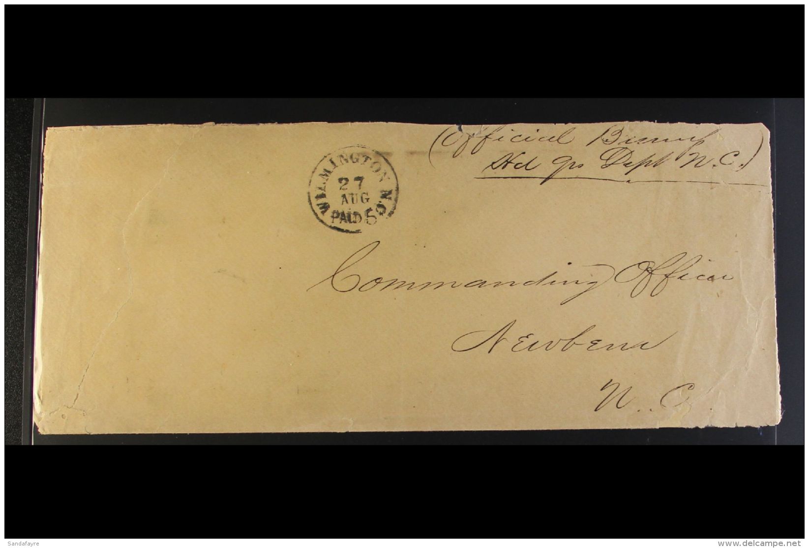 1861 OFFICIAL COVER WITH PROVISIONAL POSTMASTER'S HANDSTAMP. 1861 (27 Aug) Stampless Long Envelope Addressed To... - Other & Unclassified