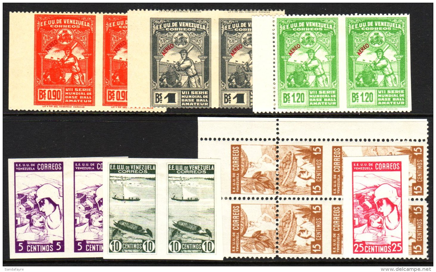 1930s PERFORATION ERRORS Attractive Selection Including Amateur Baseball 90c, 1b And 1b20 In Pair Imperf Between,... - Venezuela