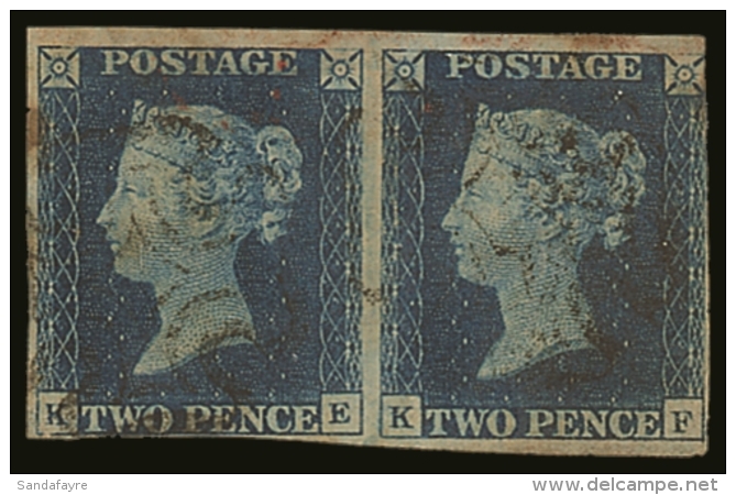 1840 2d Blue PAIR 'KE-KF' Plate 2, SG 5, Used With Light Black MC Cancellations, 'KE' With 4 Close To Large... - Other & Unclassified