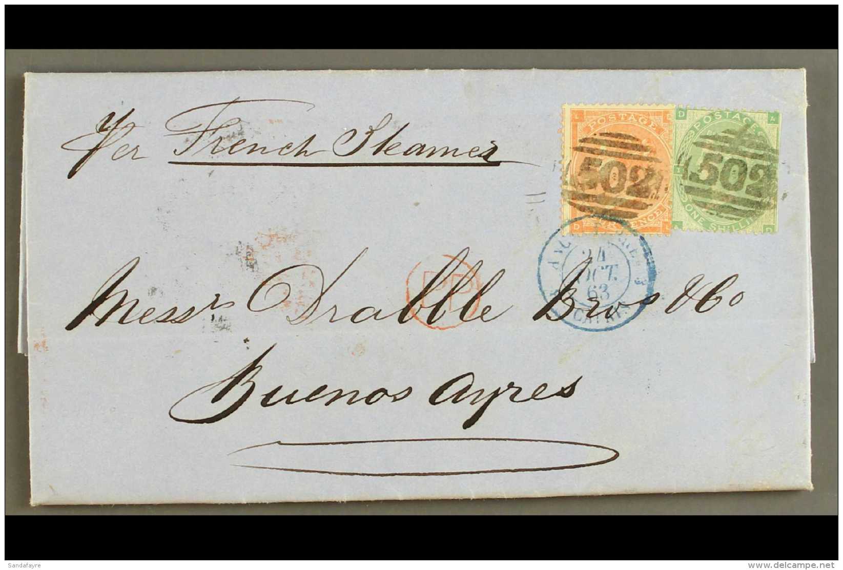 1862-64 4d Pale Red And 1s Green "small Letters", SG 80 And 90, Together On 1863 (28 Oct) Entire Letter From... - Other & Unclassified