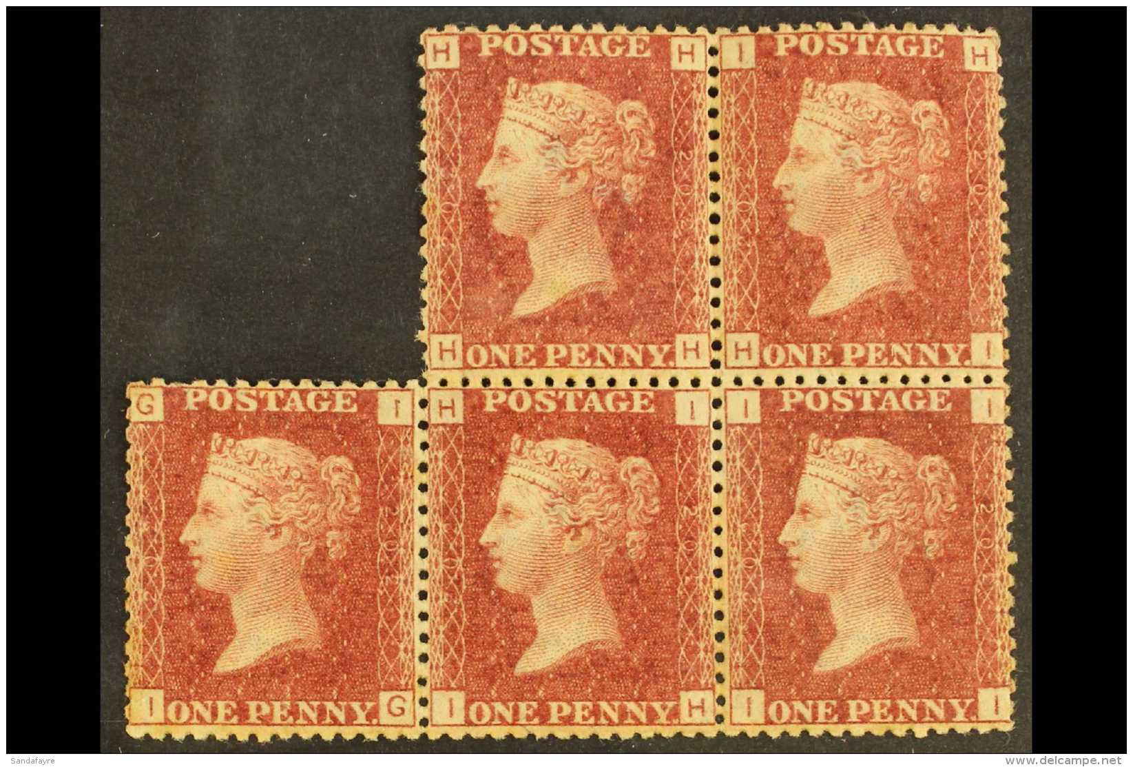 1864-79 1d Lake-red, SG 44, Plate 202, IRREGULAR BLOCK OF FIVE, Never Hinged Mint, Minor Gum Wrinkles. For More... - Other & Unclassified