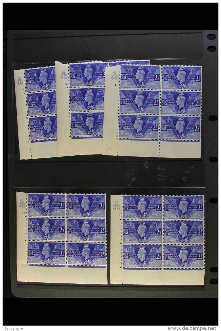 1946 Victory Issue In Control Blocks Of Six, We See 2&frac12;d Cylinders 3 Dot &amp; No Dot, 11 No Dot, 12 Dot, 15... - Unclassified