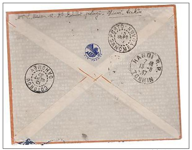 1937 Chapa  Tonkin Vietnam  Airmail Cover To Dahomey AOF - Vietnam