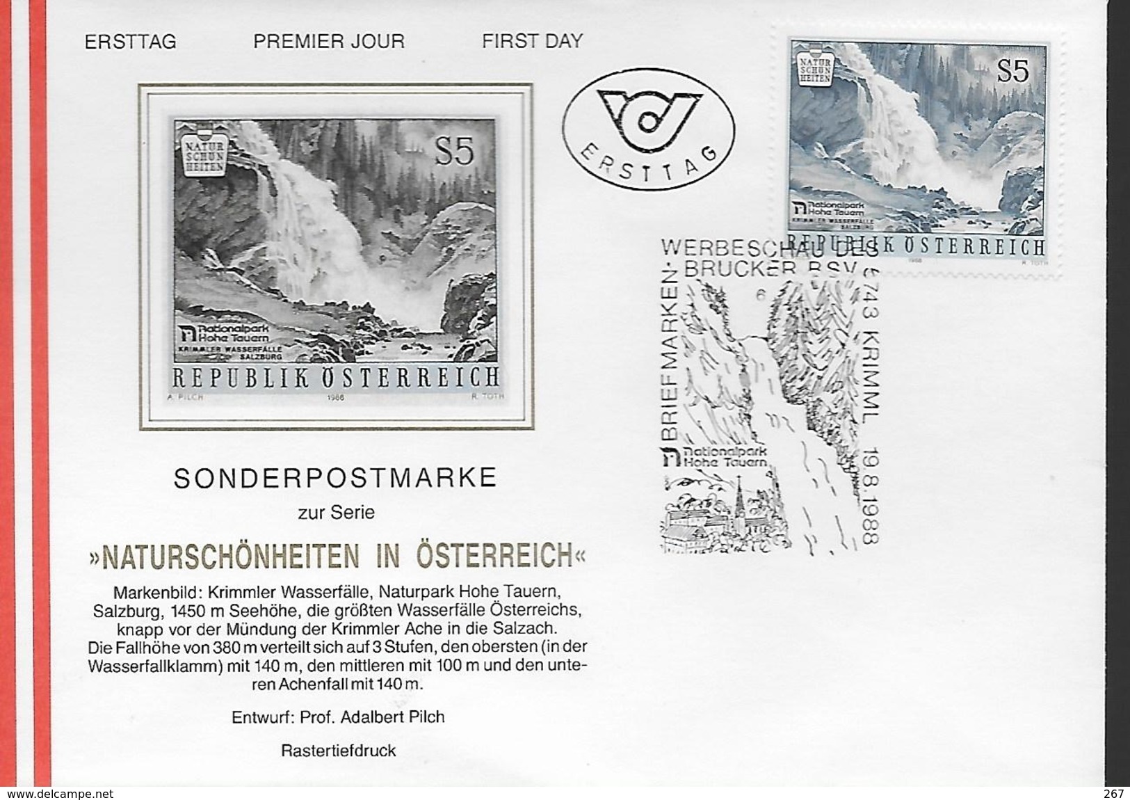 AUTRICHE  FDC 1988 Chutes De Krimml - Otros & Sin Clasificación