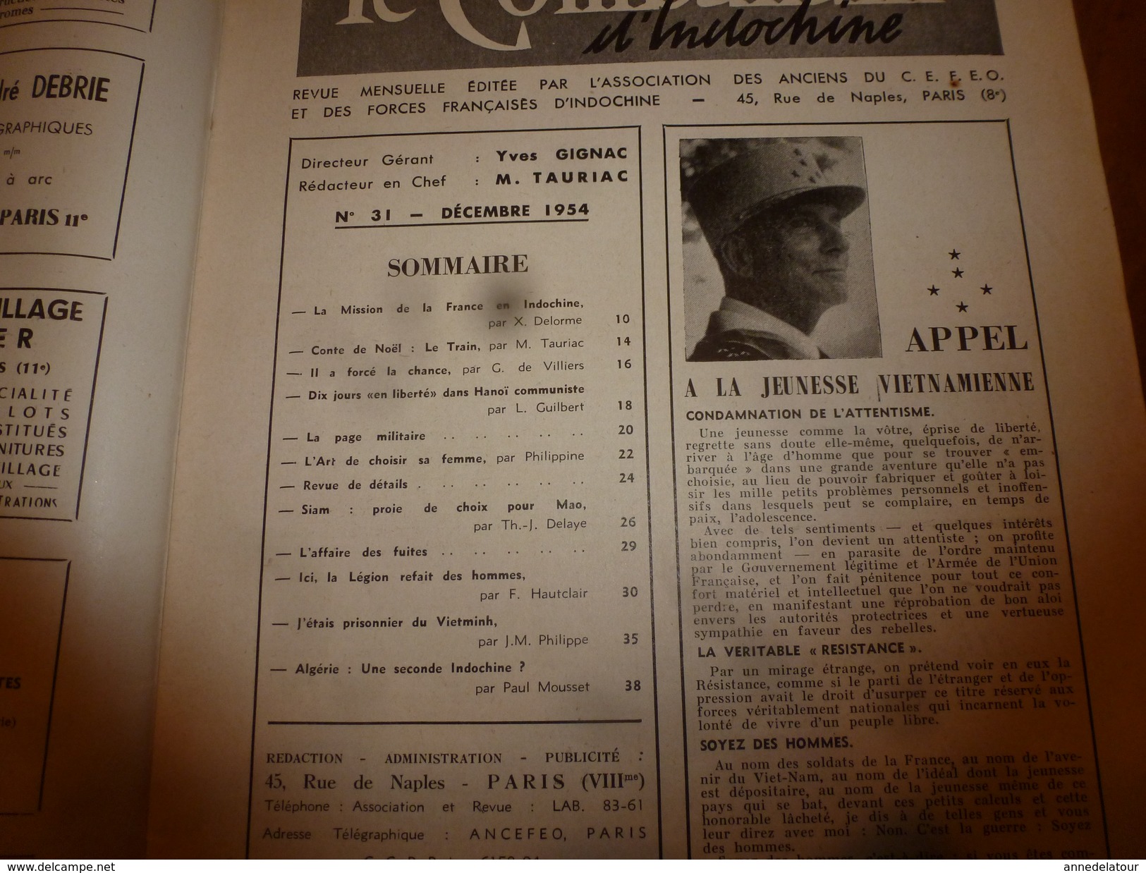 1954 LE COMBATTANT D'INDOCHINE: J'étais Prisonnier Du Vietminh ;Hanoï; Saïgon; Ho Chi Minh; SIAM ;Légion; G. De Villier - Francés