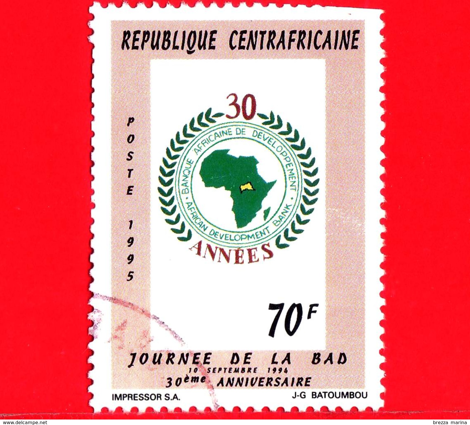 REPUBBLICA CENTROAFRICANA - Usato - 1995 - 30 Anni Della Banca Africana Di Sviluppo - Giornata Della  BAD - 70 - Repubblica Centroafricana