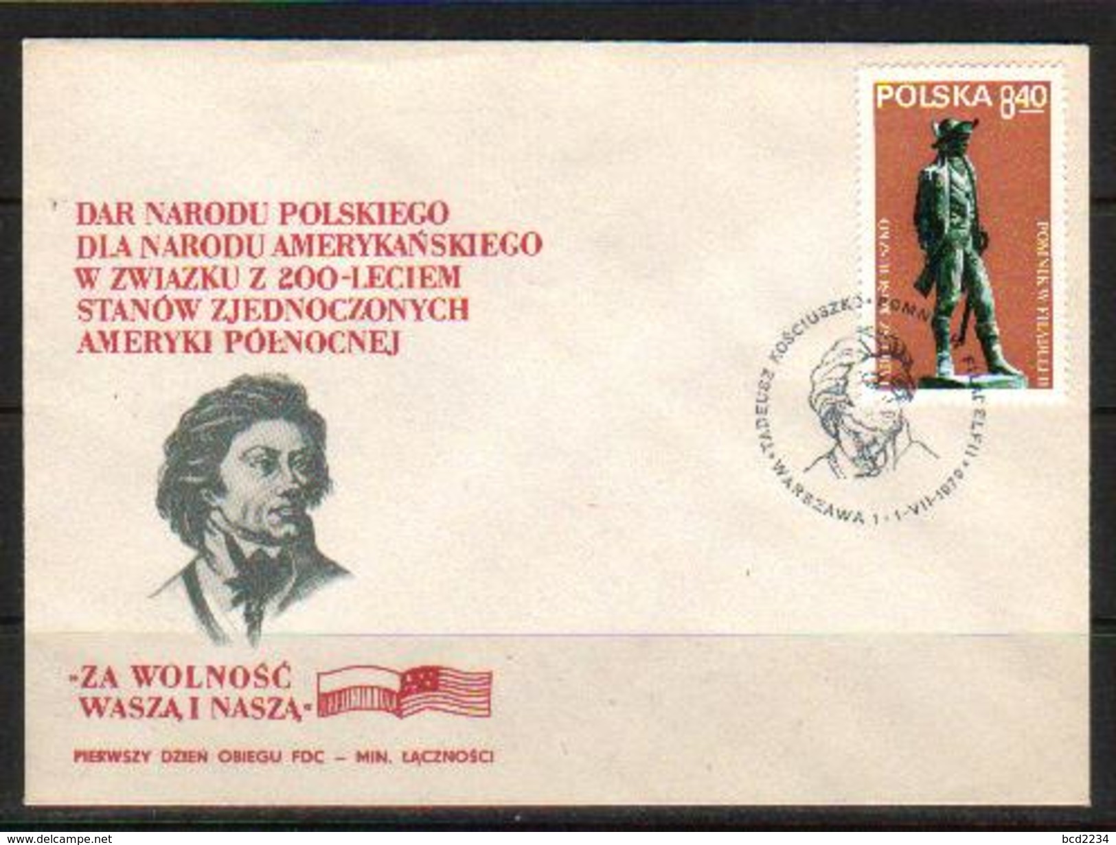 POLAND FDC 1979 KOSCIUSZKO MEMORIAL PHILADELPHIA USA Uprising Army Lithuania American Revolutionary War - Other & Unclassified