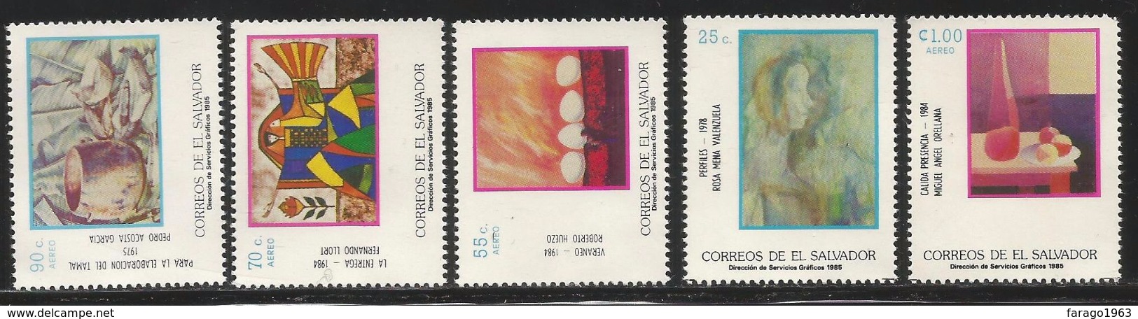 1985 El Salvador Art Paintings Complete Set Of 5 MNH - El Salvador