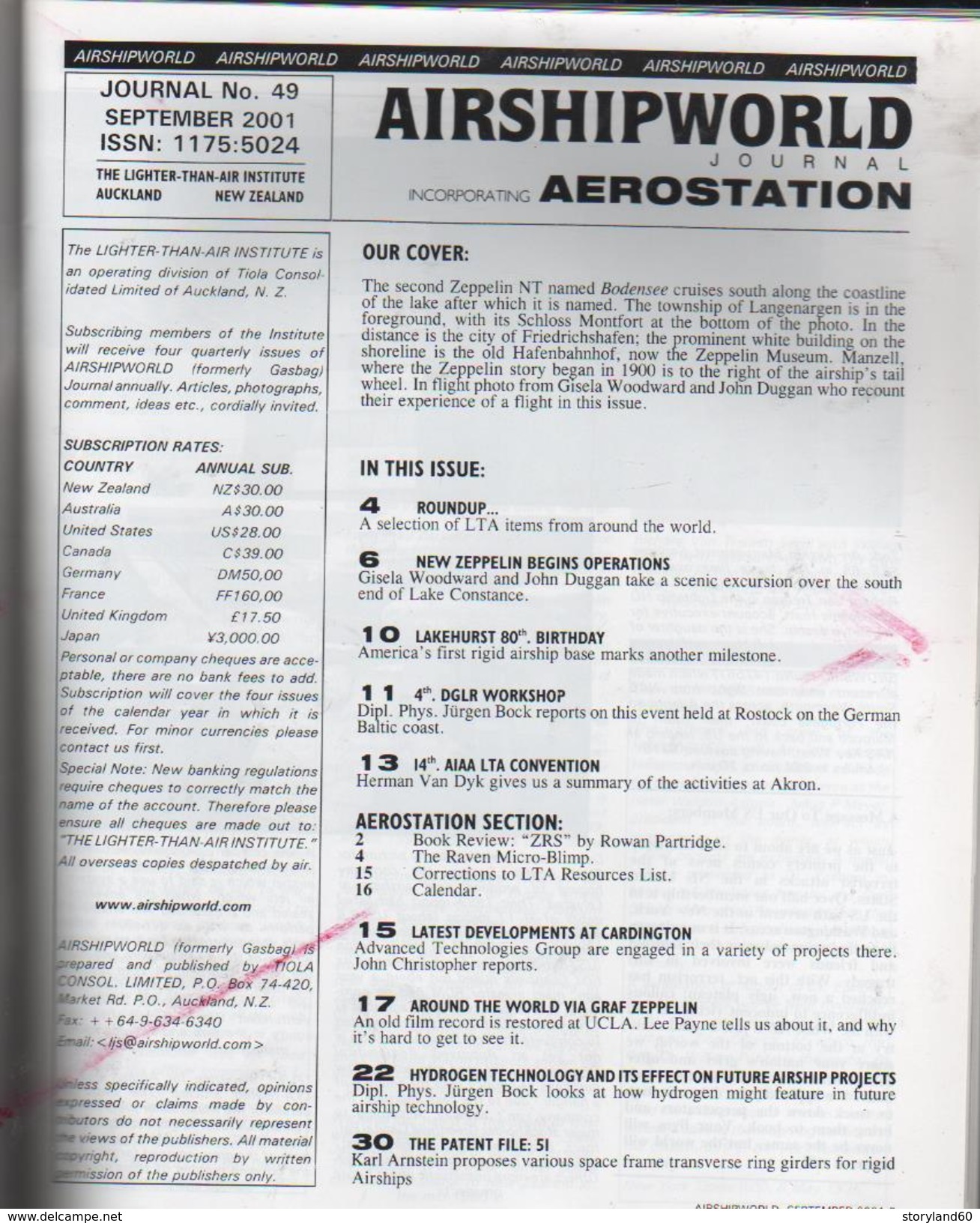 Airshipworld Journal Aérostation, N°49 September 2001 , Institut Du Plus Léger Que L'air Auckland , Graf Zeppelin - Transports