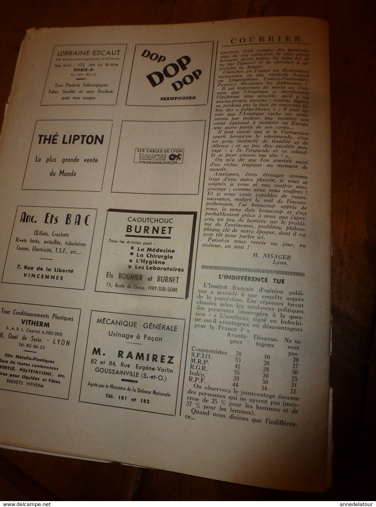 1954 LE COMBATTANT D'INDOCHINE: Hanoï; Bigeard et Langlais libérés par le Vietminh; Ho Chi Minh; Jacques Duclos; etc