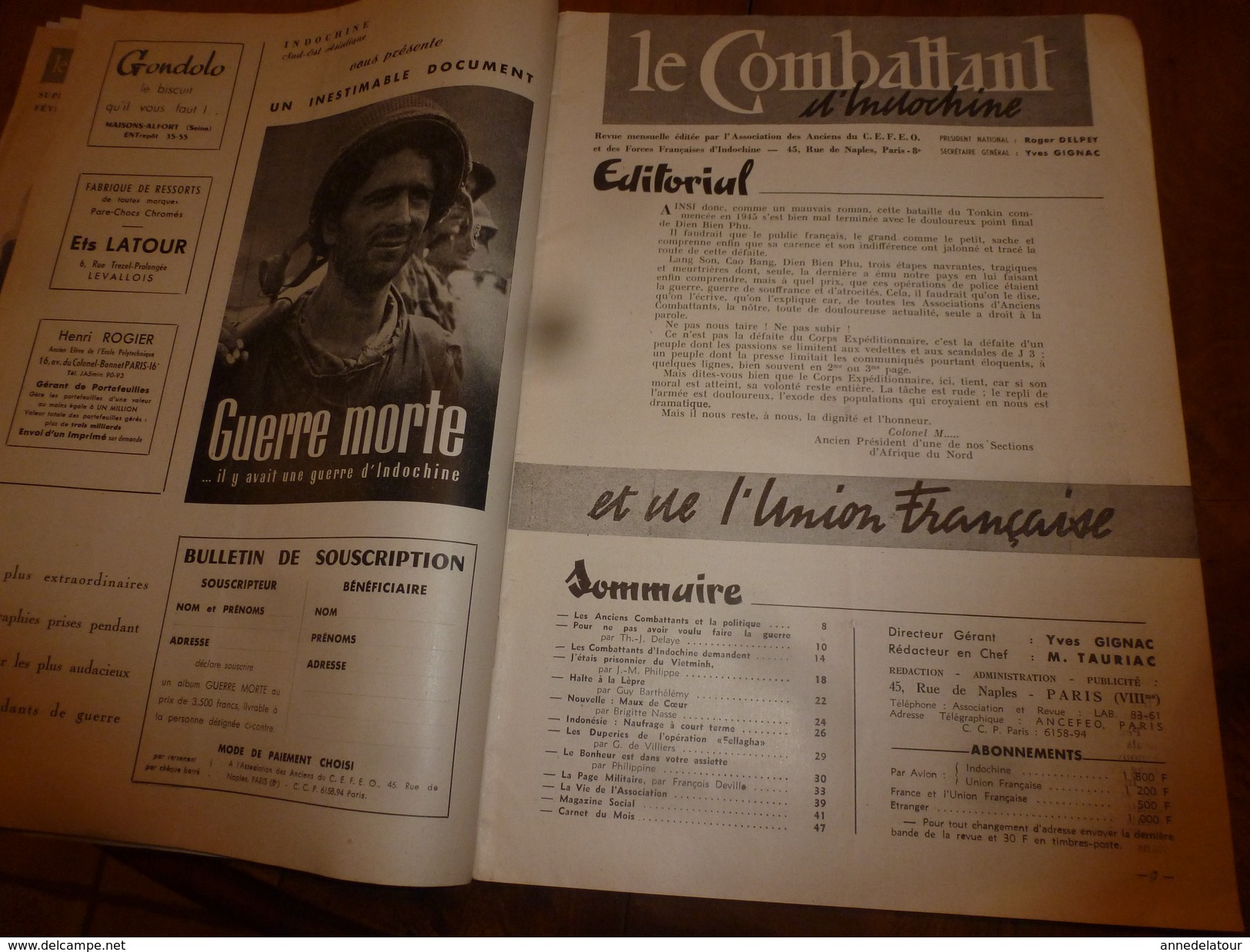 1955 LE COMBATTANT D'INDOCHINE:J'étais Prisonnier Du Vietminh; Opé. Fellaga De G. De Villiers; Mitterand; Ho Chi Minh - Francés