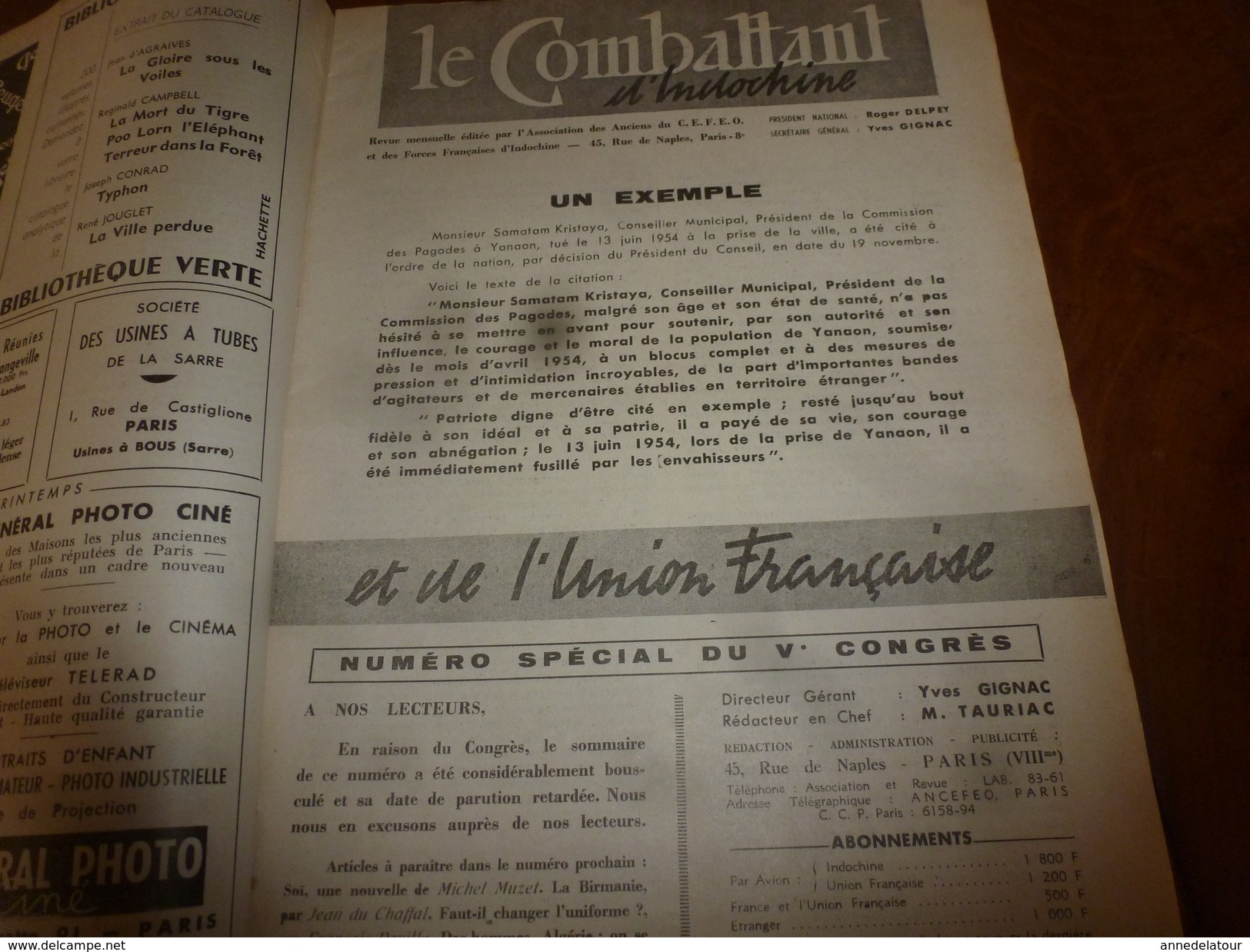 1955 LE COMBATTANT D'INDOCHINE:   J'étais à DIEN BIEN PHU ; La Liberté Du Culte à La Mode Vietminh; Etc - Français