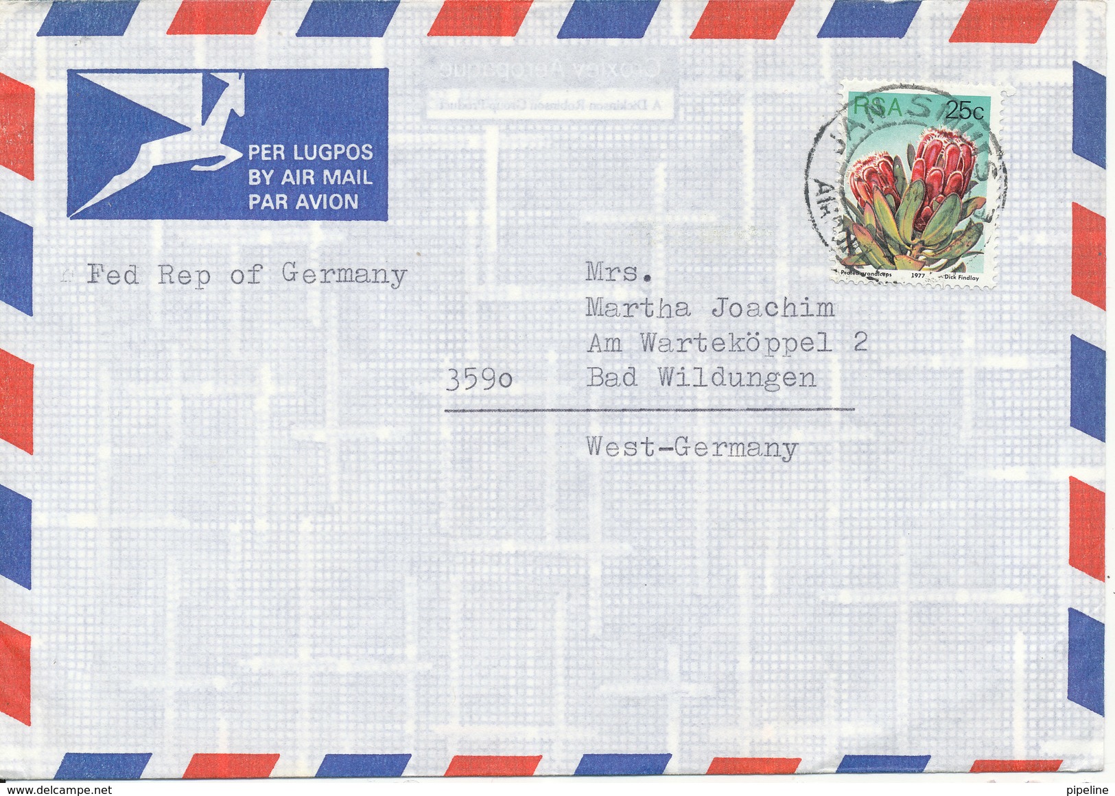 South Africa Air Mail Cover Sent To Germany Single Franked - Aéreo