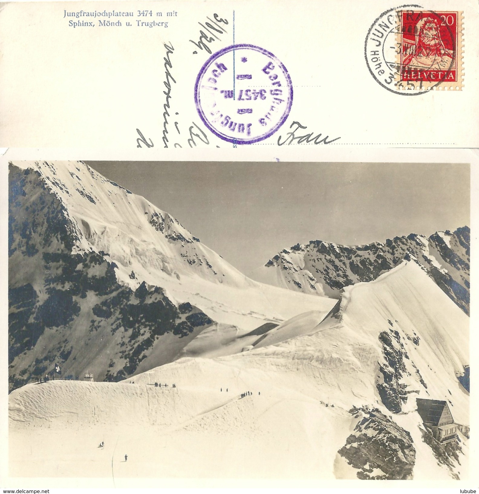 AK  "Jungfraujoch"  (Rollenmarken Frankatur)           1929 - Franqueo