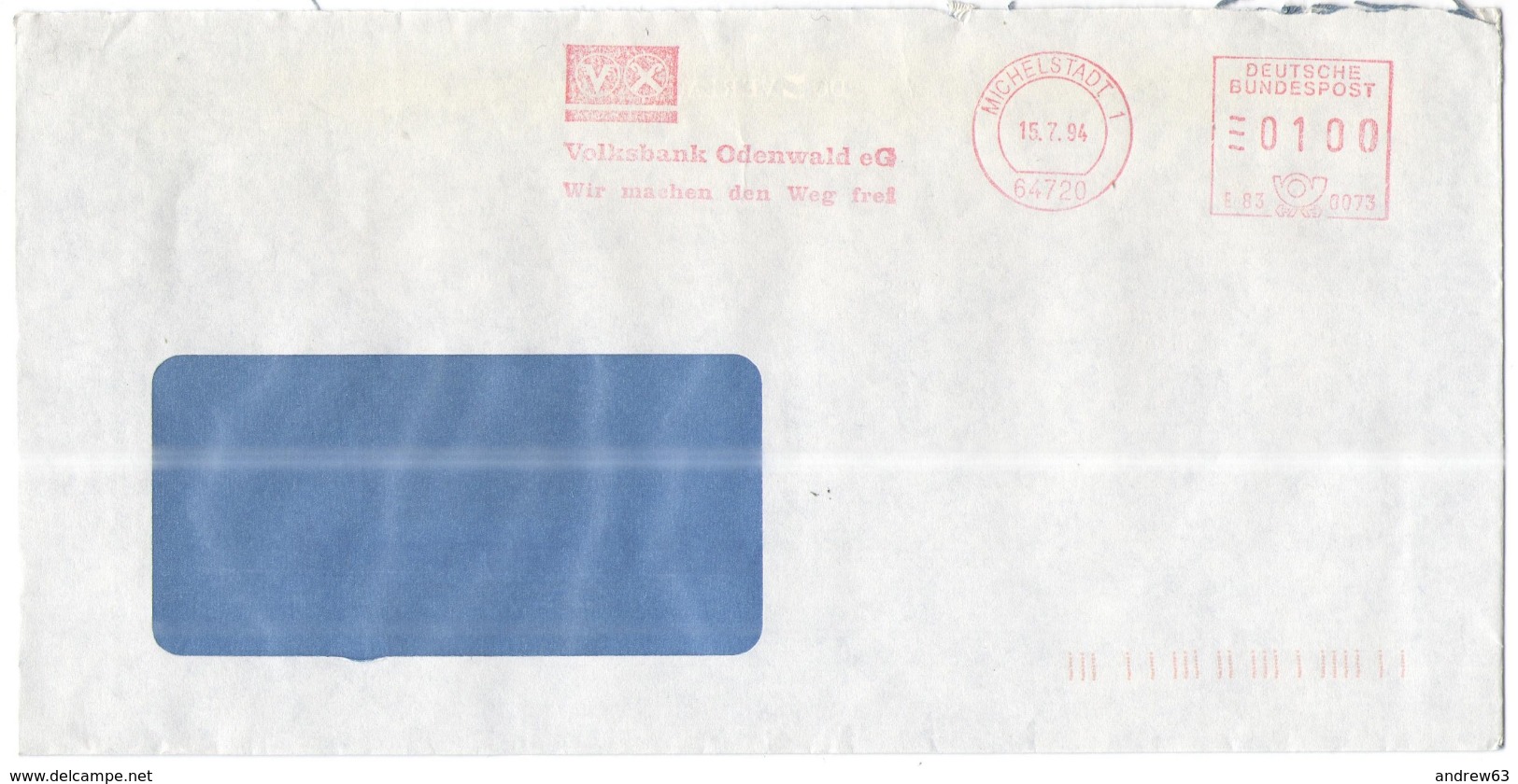 GERMANIA - GERMANY - Deutschland - ALLEMAGNE - BUNDESPOST - 1994 - 0100 EMA, Red Cancel - Volksbank Odenvald EG - Bank - - Maschinenstempel (EMA)