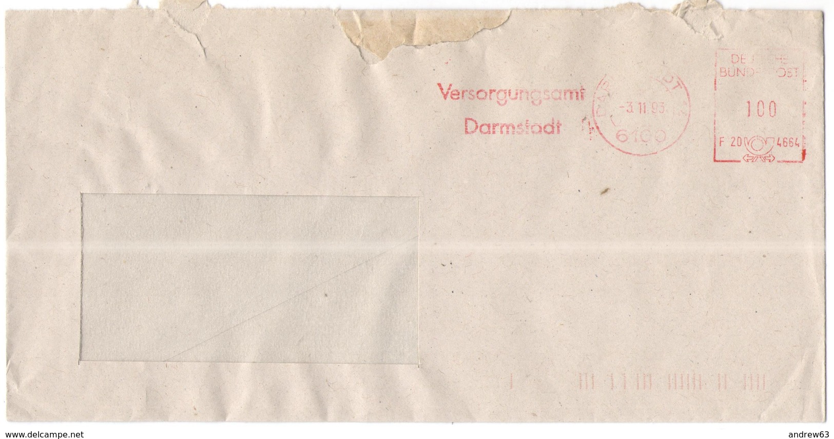 GERMANIA - GERMANY - Deutschland - ALLEMAGNE - BUNDESPOST - 1993 - 100 EMA, Red Cancel - Versorgungsamt - Viaggiata Da D - Macchine Per Obliterare (EMA)