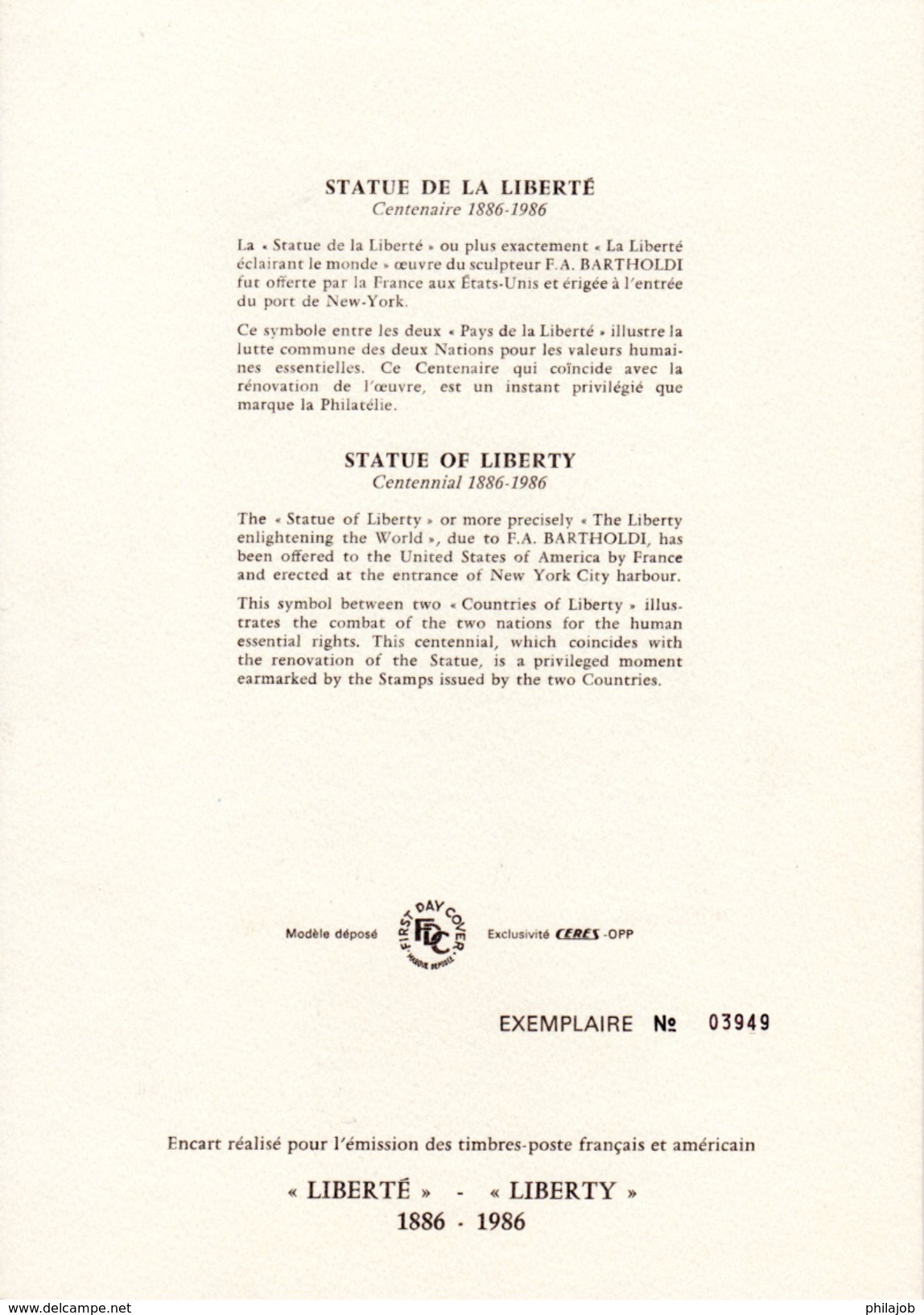Encart Philatélique En Soie De 4 Pages De 1986. N° YT 2421 + USA N° YT 1672 " 100 ANS DE LA STATUE DE  LA LIBERTE ". - Emissions Communes