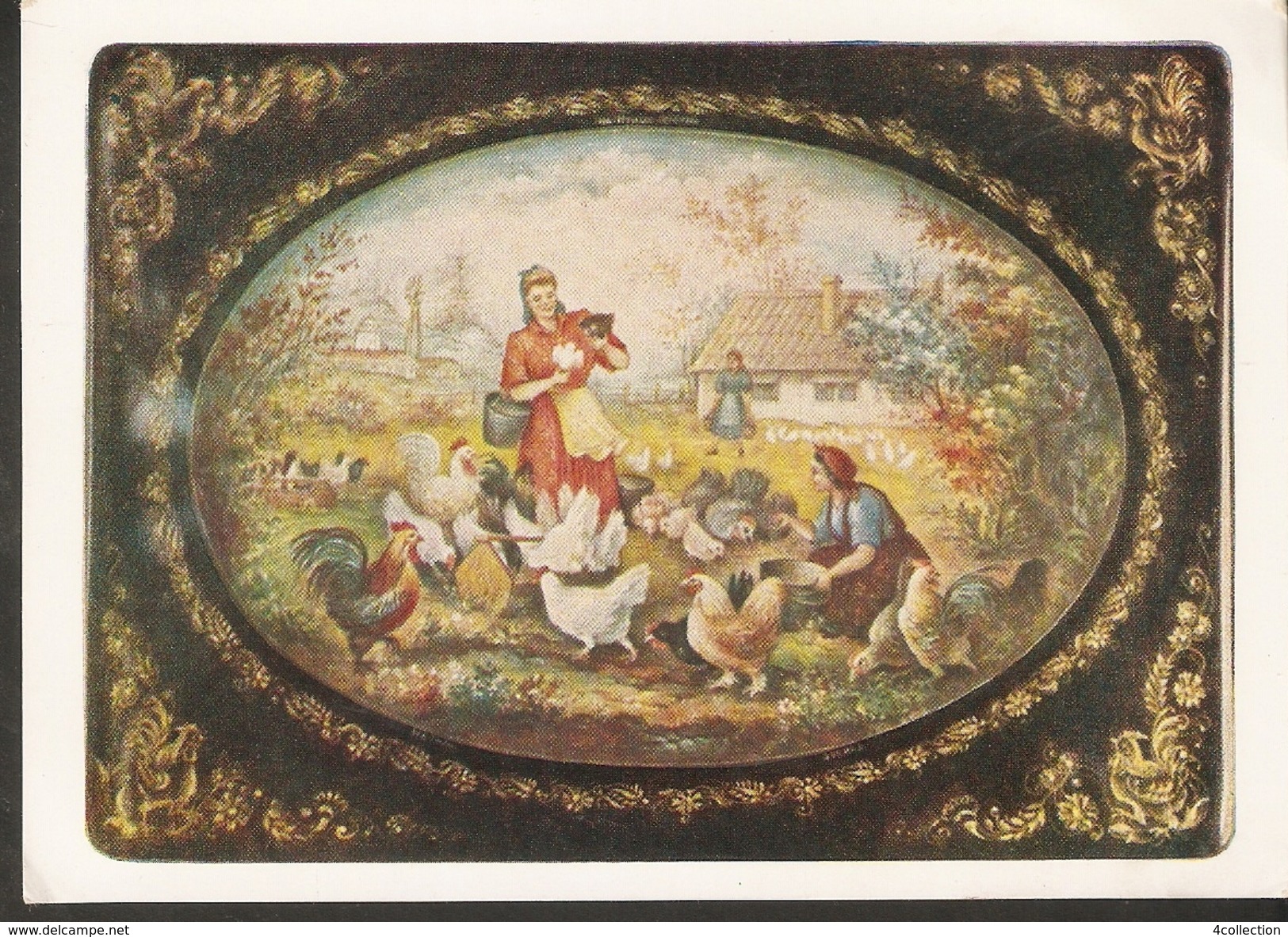 USSR Russia Postcard Ethnic Casket Box On Poultry Farm Zonina Lacquer Museum Of Folk Art Research Institute Art Industry - Europe