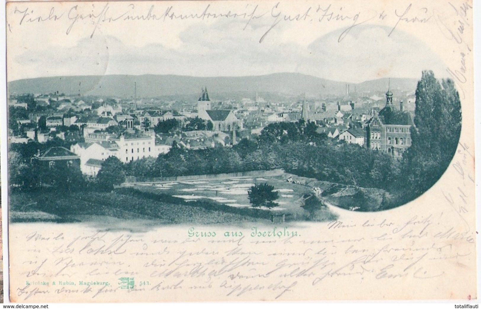 Gruss Aus ISERLOHN Gesamtansicht Grünlich Gelaufen 20.8.1900 Verlag Reinicke & Rubin Magdeburg - Iserlohn