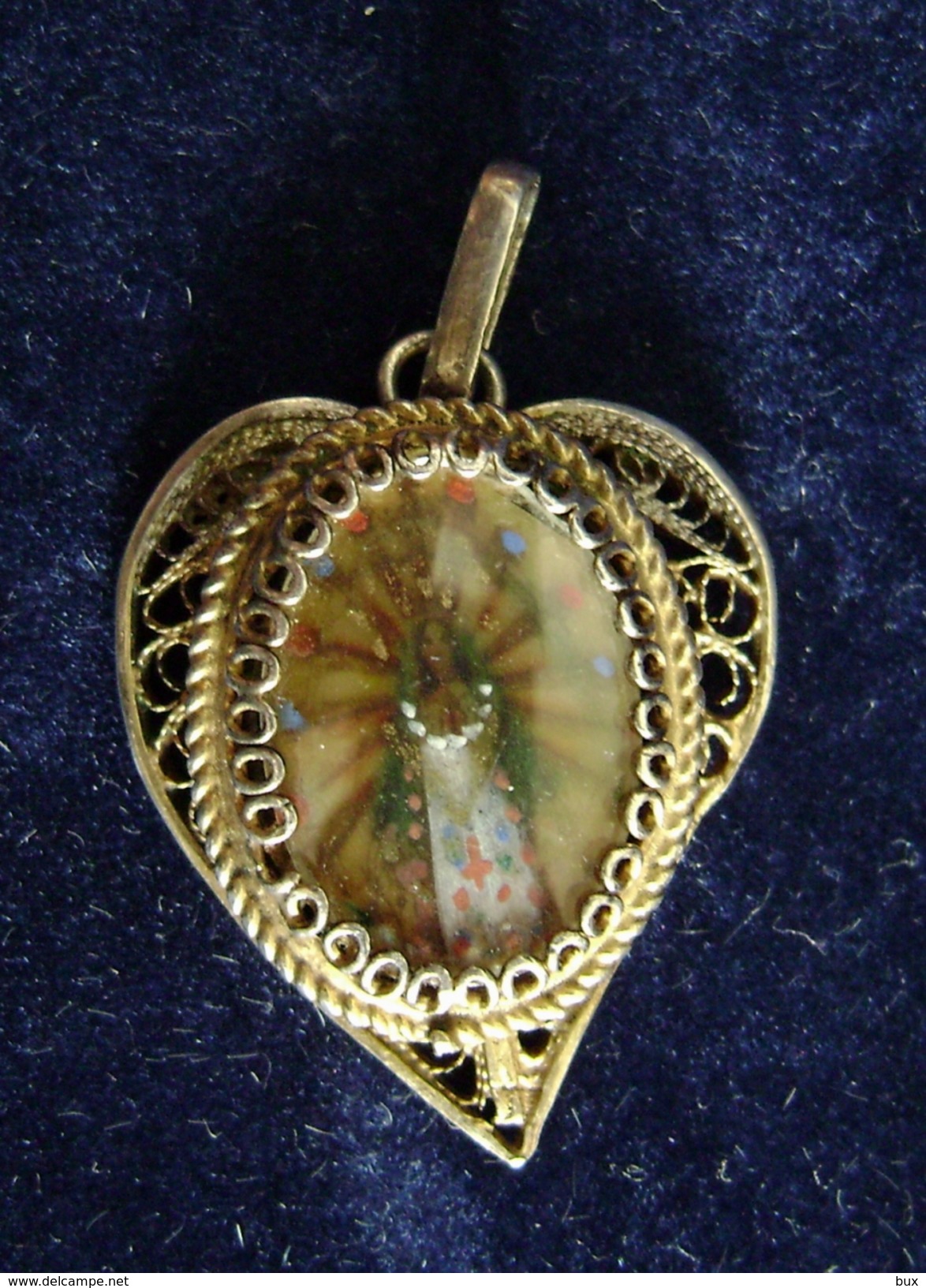 ANTICO  CIONDOLO MADONNA RELIGIONE DIPINTA A MANO ANTIQUE HAND PAINTED Miniature  ARGENTO FILOGRANATO - Religione & Esoterismo