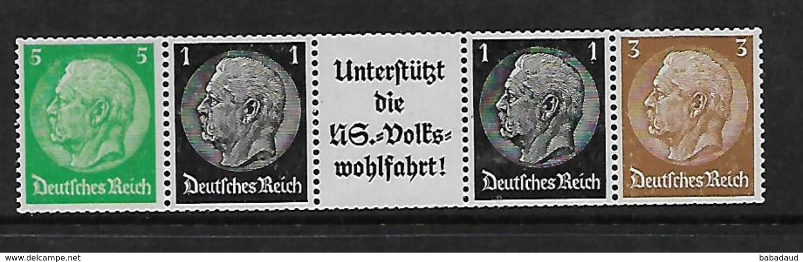 Germany 1940, Hindenberg, Strip, 5pf, 1pf, 1pf, 3pf + Central Motto, MNH **  MiW90 / K22 - Used Stamps