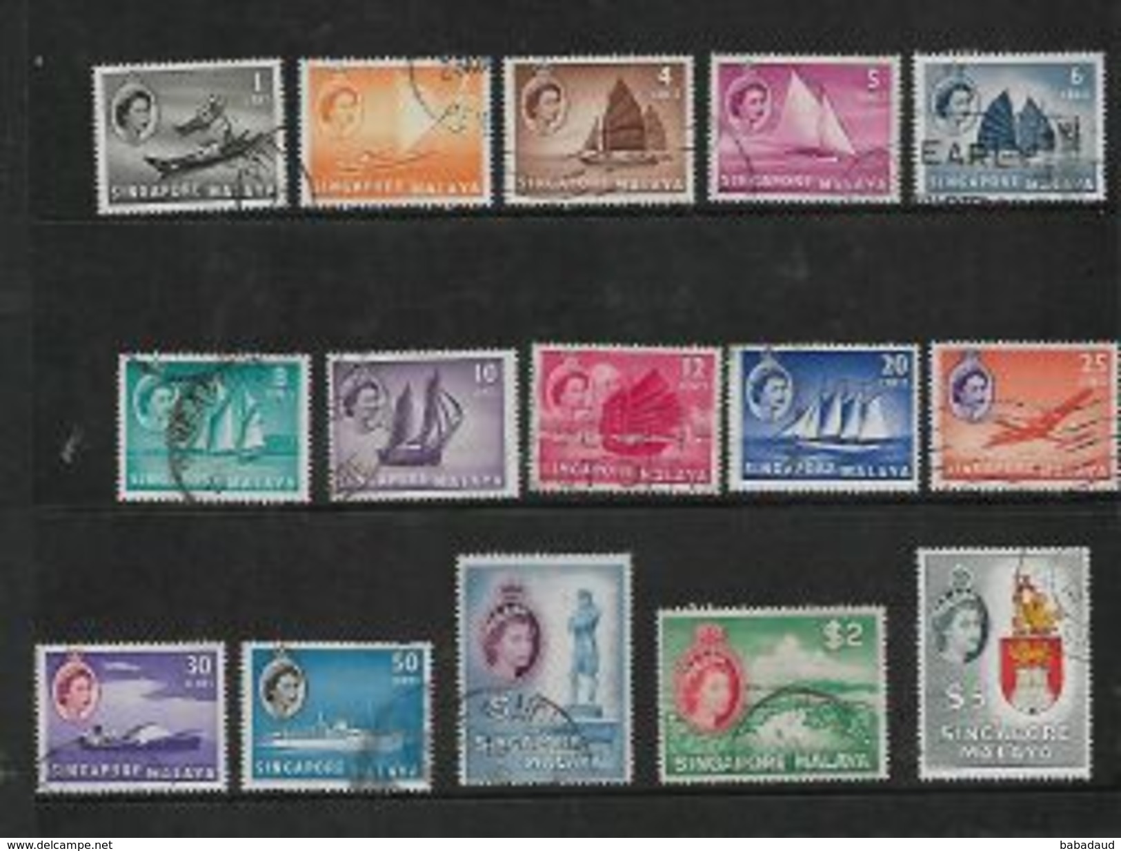 Singapore Malaya, 1955 -9 Set 1cent - $5, Used, Cheapest Varieties - Singapore (...-1959)