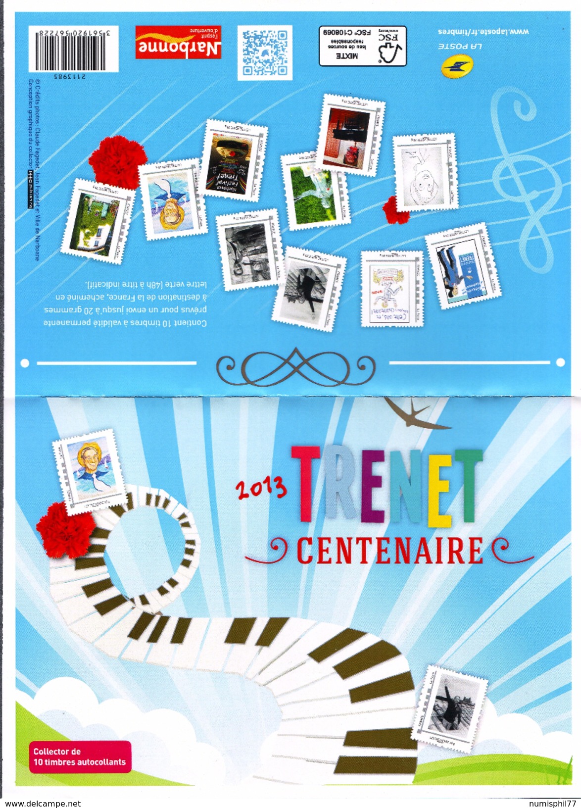 Collector 2013  -  Charles Trenet Centenaire -  10 TP Adhésifs Lettre Verte  20 G. - Collectors