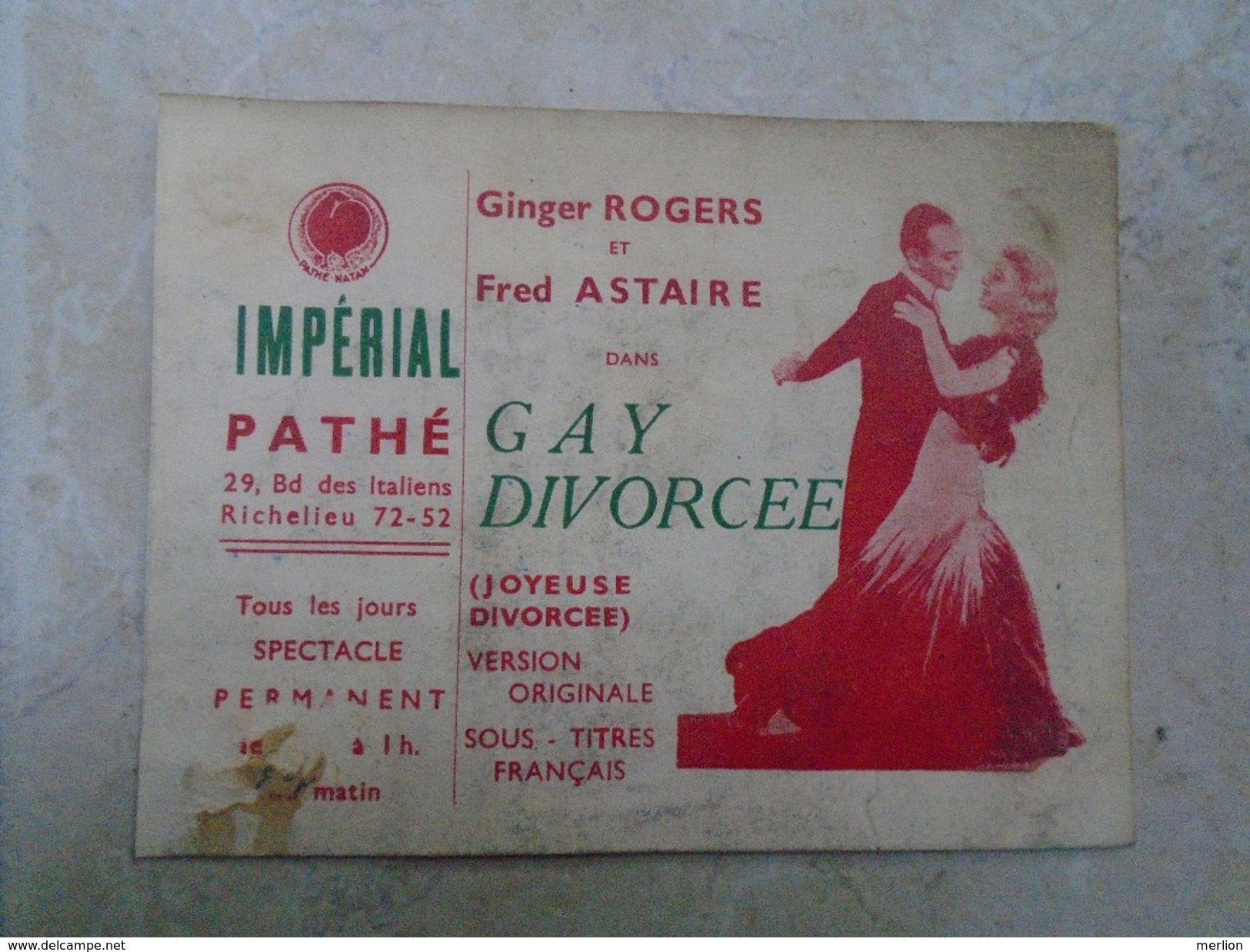 KA1009.69  Impérial Pathé - Cinema - Movie Advertising  FRED ASTAIRE ET GINGER ROGERS  Ca 1930 - Pubblicitari