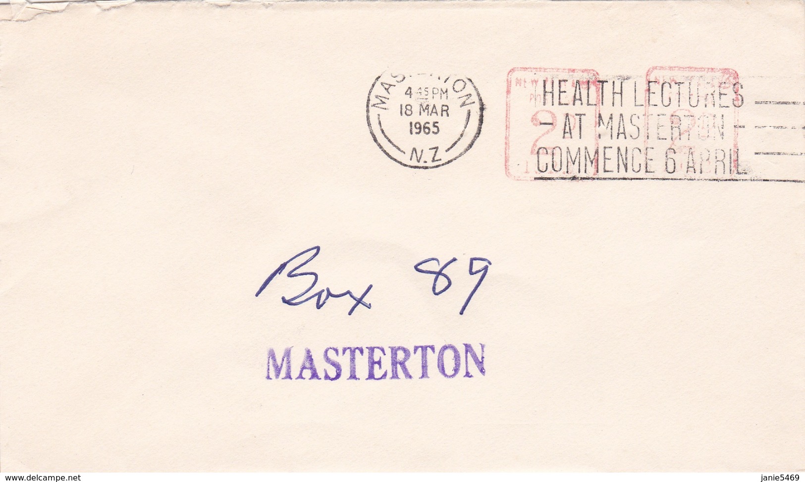 New Zealand 1965 Red Cancellation, Health Lectures At Masterton - Strafport