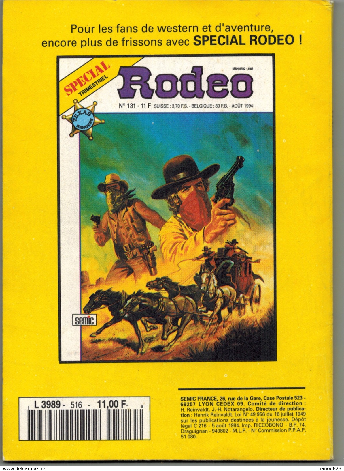 RODEO Edition SEMIC Mensuel N° 516 Août 1994 - Rodeo