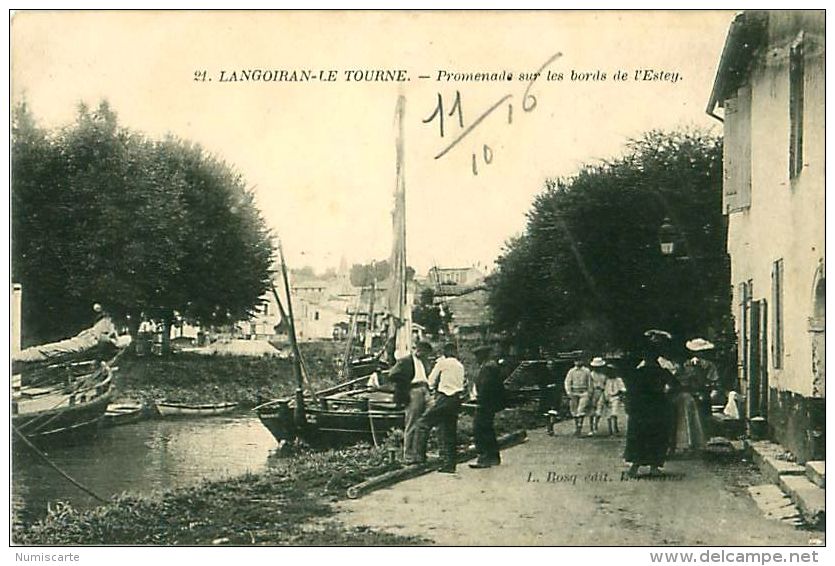 Cpa LANGOIRAN LE TOURNE 33 Promenade Sur Les Bords De L' Estey -  Gabarre - Autres & Non Classés