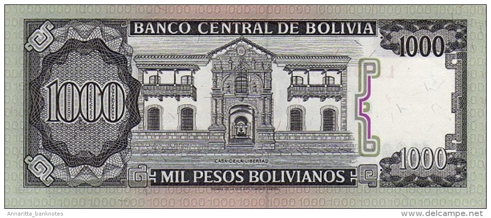 Bolivia (BCB) 1000 Pesos Bolivianos 1982 UNC Cat No. P-167b / BO553b - Bolivia