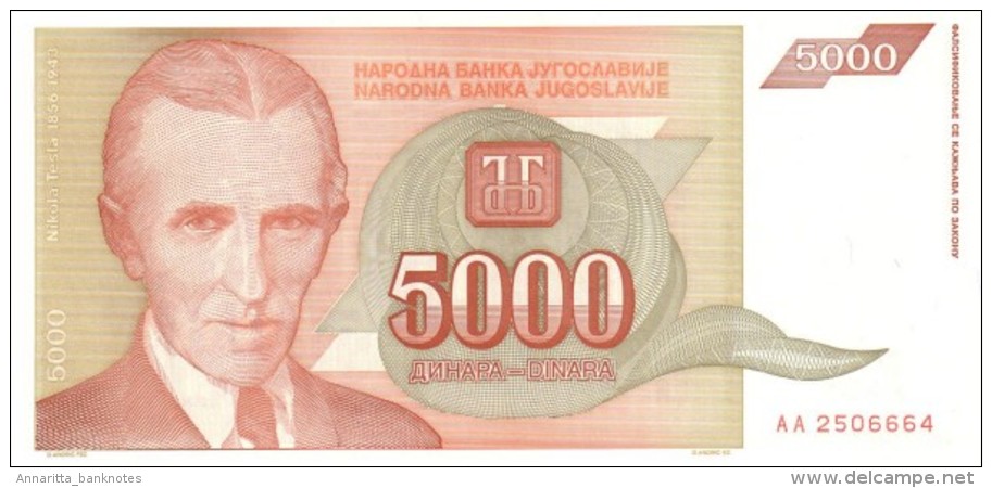 YUGOSLAVIA 5000 DINARA 1993 P-128 XF [YU128] - Yugoslavia