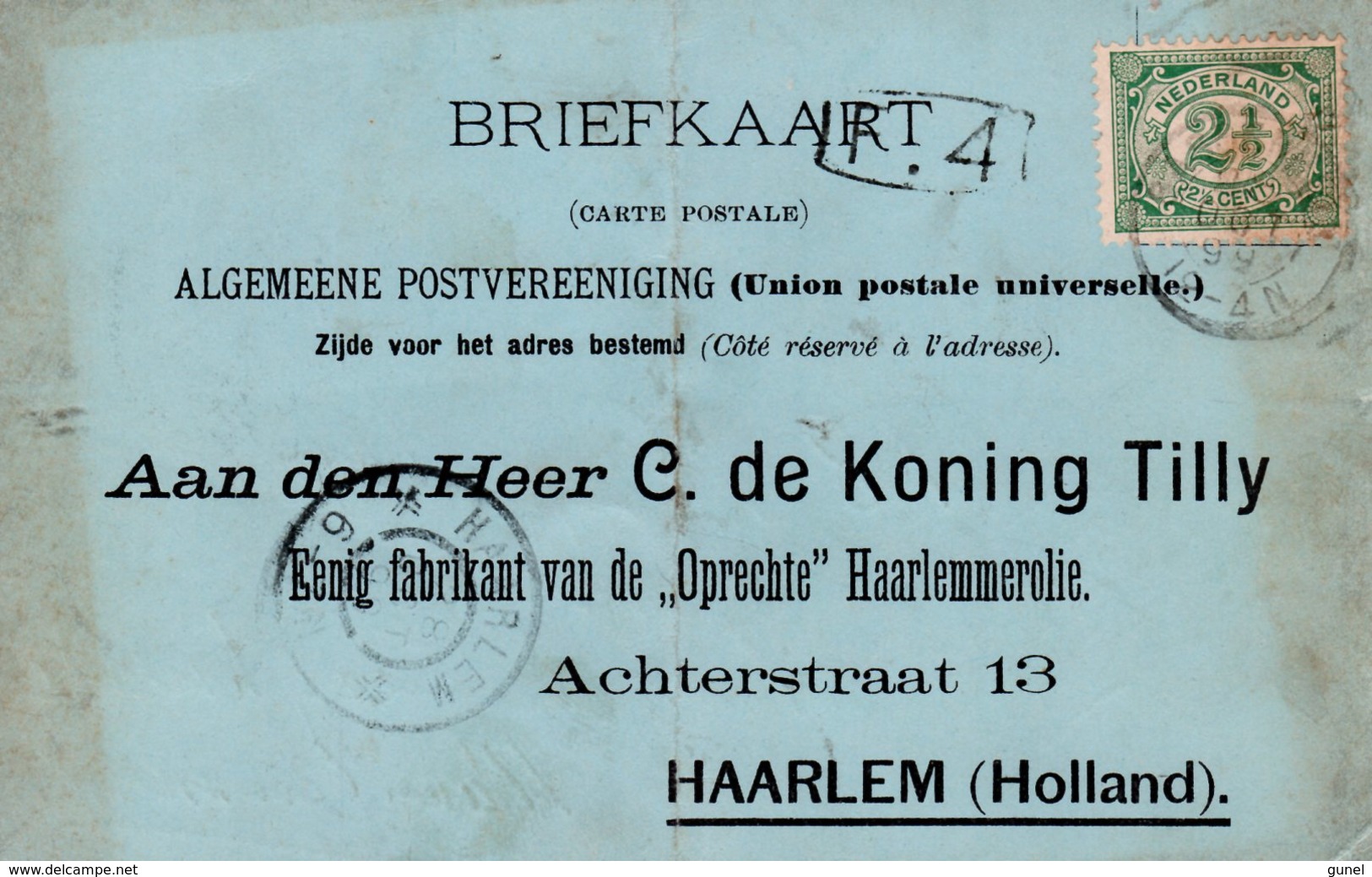 1899 Geïllustreerde  En Voorbedrukte Bk Naar Haarlem Van C.de Koning Tilly Van Haarlemmermeer - Poststempels/ Marcofilie