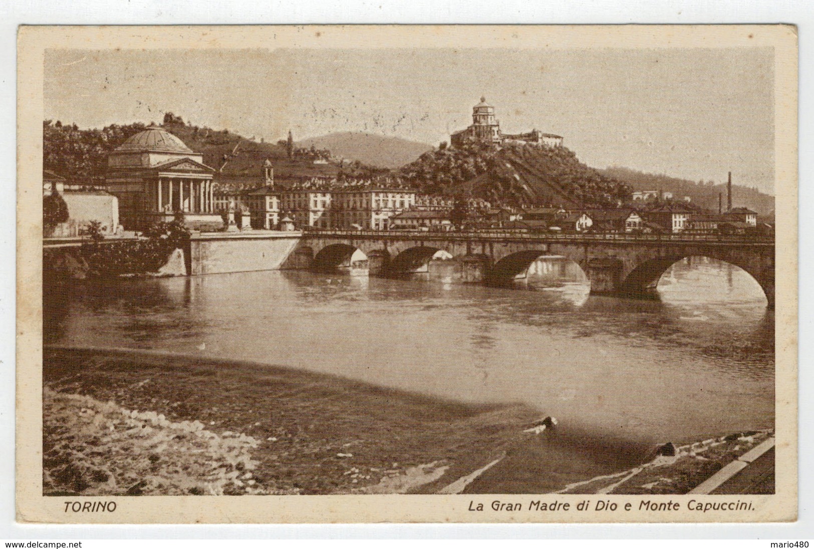 TORINO   LA  GRAN  MADRE  DI  DIO  E  MONTE  CAPPUCCINI  1927         2  SCAN              (VIAGGIATA) - Fiume Po