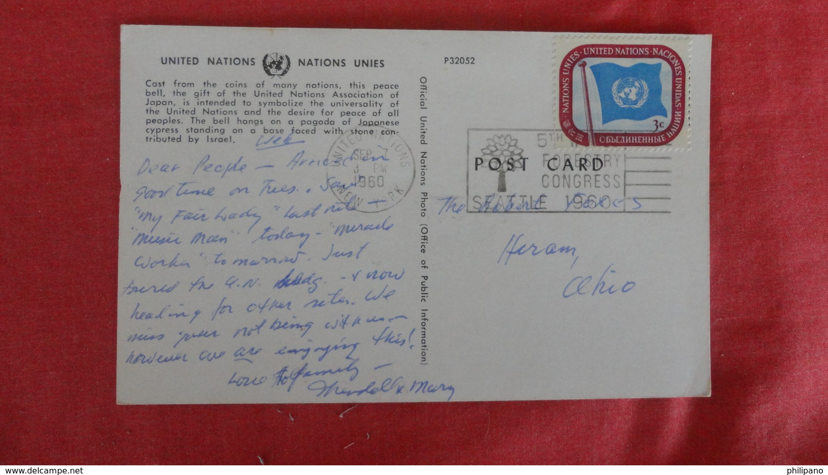 United Nations-- Peace Bell  Japan   New York > New York City  Has United Nations  Stamp & Cancel Ref 2569 - Other & Unclassified