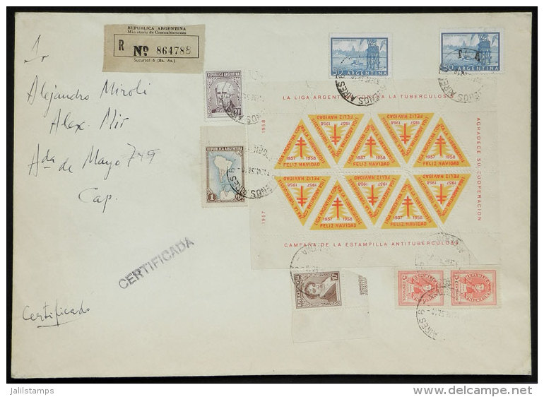 Cover Used In Buenos Aires In JA/1958, With Nice Multicolor Postage + Complete Mini-sheet Of Cinderellas Of The... - Autres & Non Classés