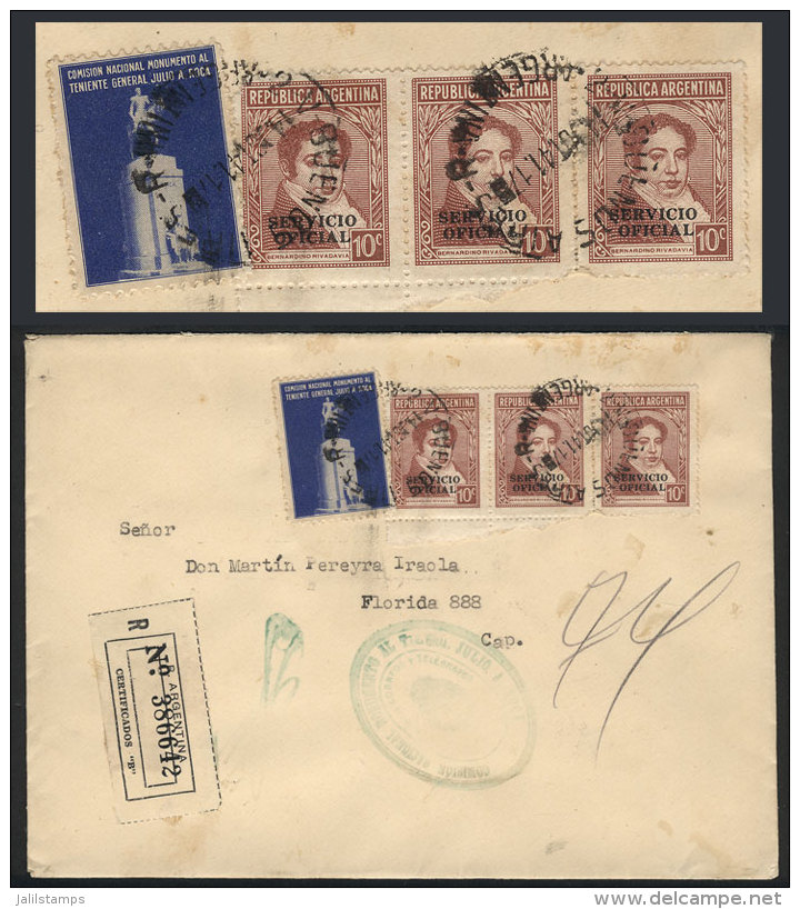 Official Cover Posted By Registered Mail In Buenos Aires On 14/OC/1941, Franked With 30c. + Cinderella Of The... - Autres & Non Classés