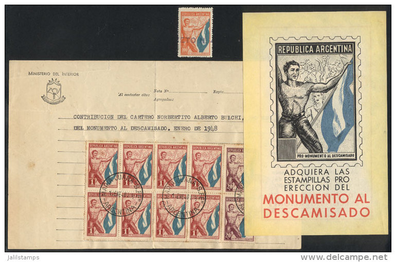 Monument To The Descamisados: Advertising Postal Leaflet For The Sale Of Stamps, Also A Page With Cinderellas For... - Autres & Non Classés