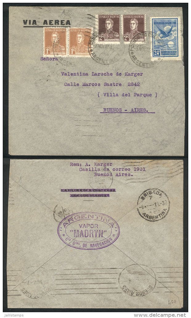 Rare Combination Of River And Airmail: Cover Dispatched In Some Town In Patagonia (probably Rio Gallegos), Carried... - Autres & Non Classés