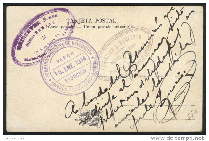 Postcard With Manuscript Inscription: "Onboard The (steamer) Asunci&oacute;n To Paraguay, I Feel Pleasure In...",... - Autres & Non Classés