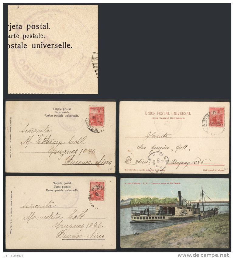 3 Postcards Sent From Paran&aacute; To Buenos Aires Between 6 And 8/NO/1905 On STEAMER ALCARAZ, All Franked With... - Autres & Non Classés