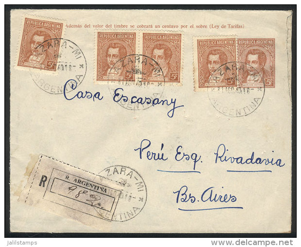 Registered Cover Sent To Buenos Aires On 31/AU/1940, With Postmark Of AZARA (Misiones), Rare! - Autres & Non Classés