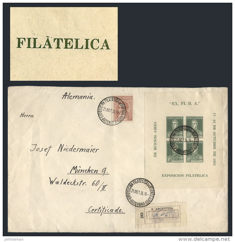 Registered Cover Franked With Souvenir Sheet 1a (EX.FI.B.A. Exposition With Variety: Accent Over First A Of... - Autres & Non Classés