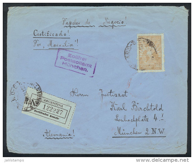 22/NO/1934 Rosario - Germany: Registered Cover "with Business Papers" (same Rate As Printed Matter), Sent By Ground... - Autres & Non Classés