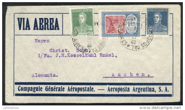 10/JUL/1931 Buenos Aires - Germany: Airmail Cover Franked By GJ.653 (1.80P. Of The First Airmail Issue) + Other... - Autres & Non Classés