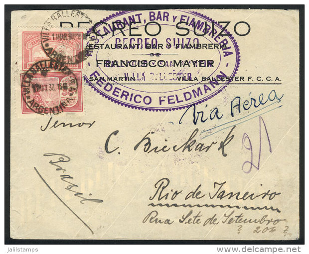 1/MAR/1930 Villa Ballester - Rio De Janiero: Airmail Cover With Nice Corner Card Of "Restaurant, Bar Y... - Autres & Non Classés